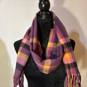 D&Y Softer Than Cashmere Purple Plaid Scarf with Fringe